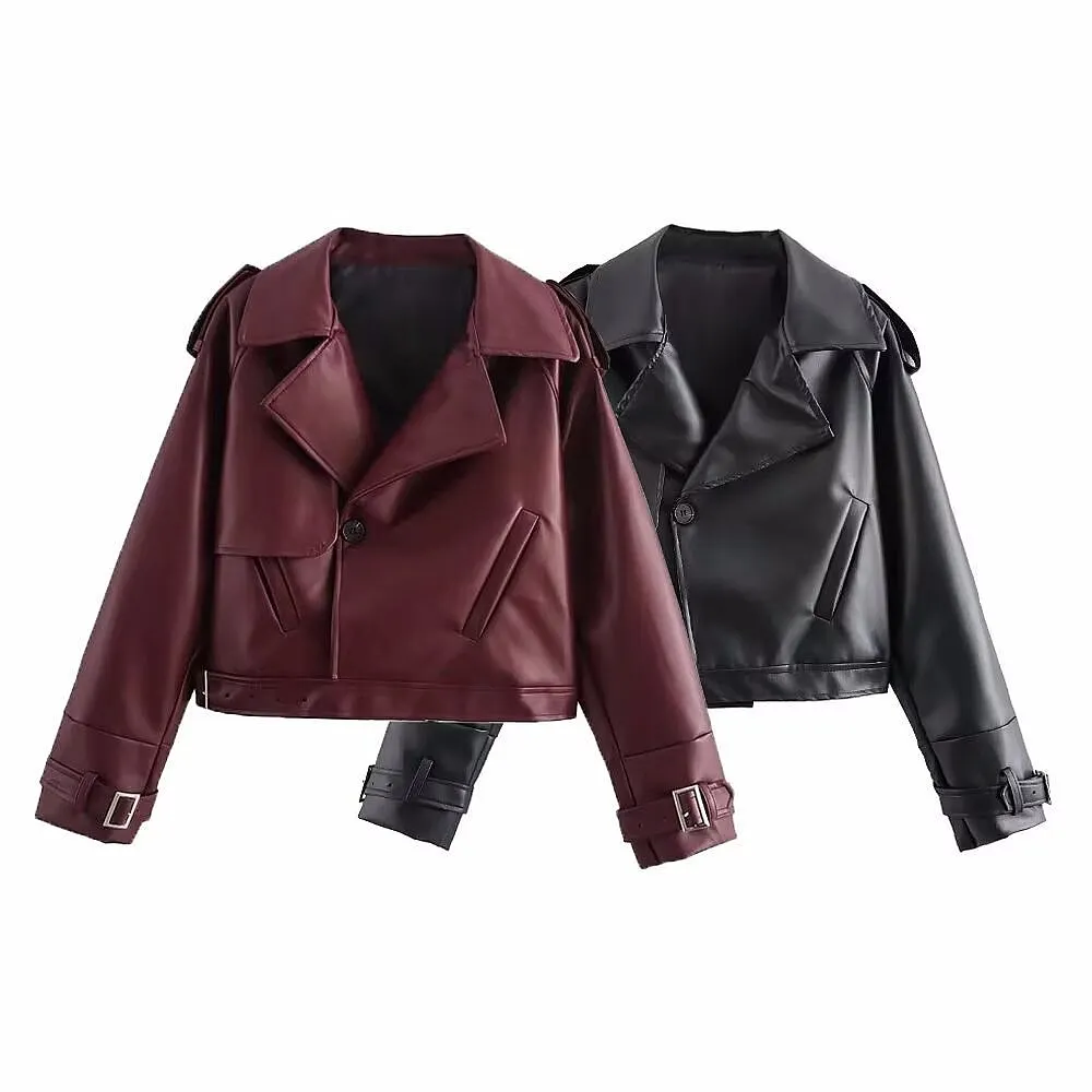 

Double Color Leather Jacket Coats Spring Summer Fashion Outerwear Blazer Tops