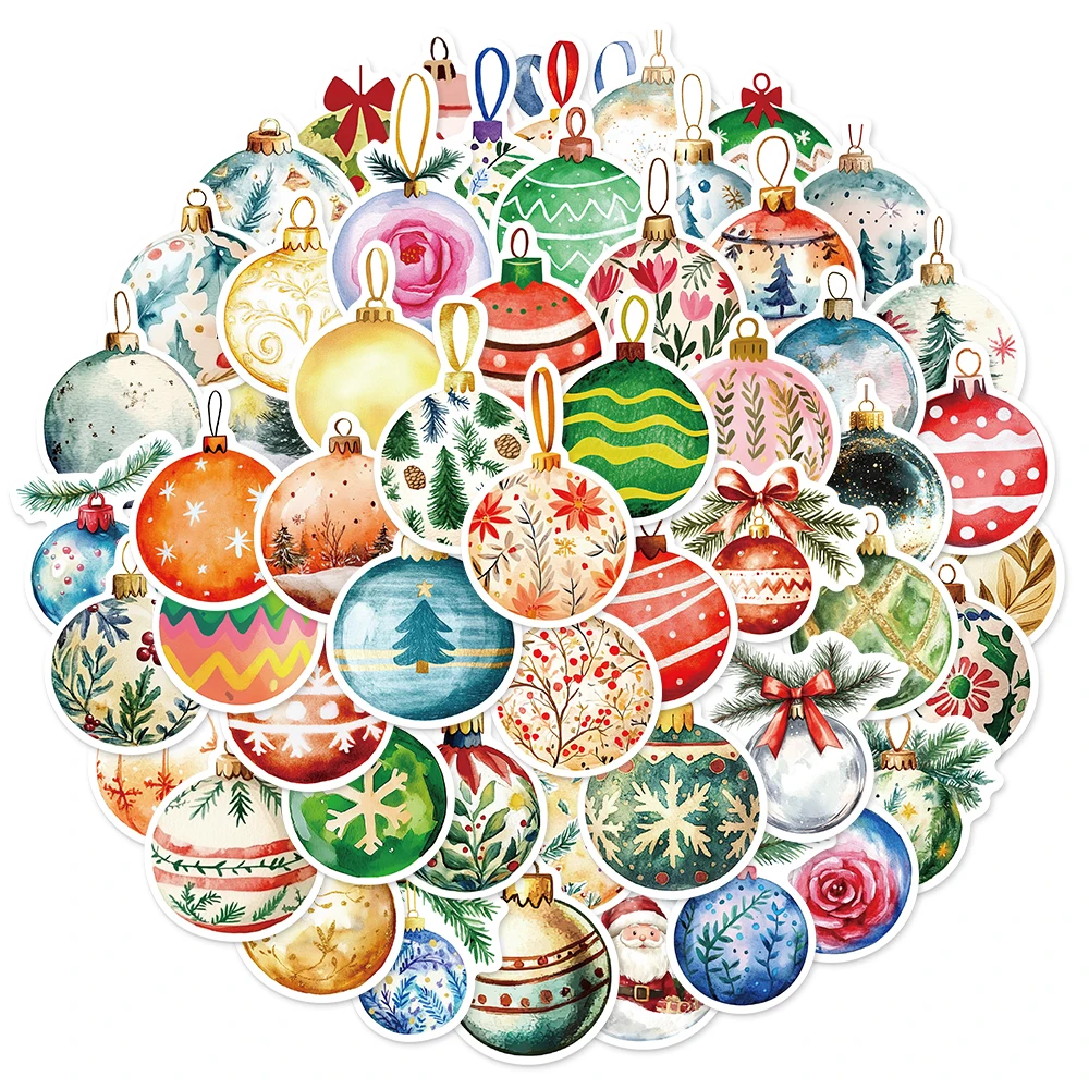 

50PCS Cartoon Christmas Balls Fun Decoration Christmas DIY Stickers Album Manual Mobile Luggage Skateboard Waterproof Stickers