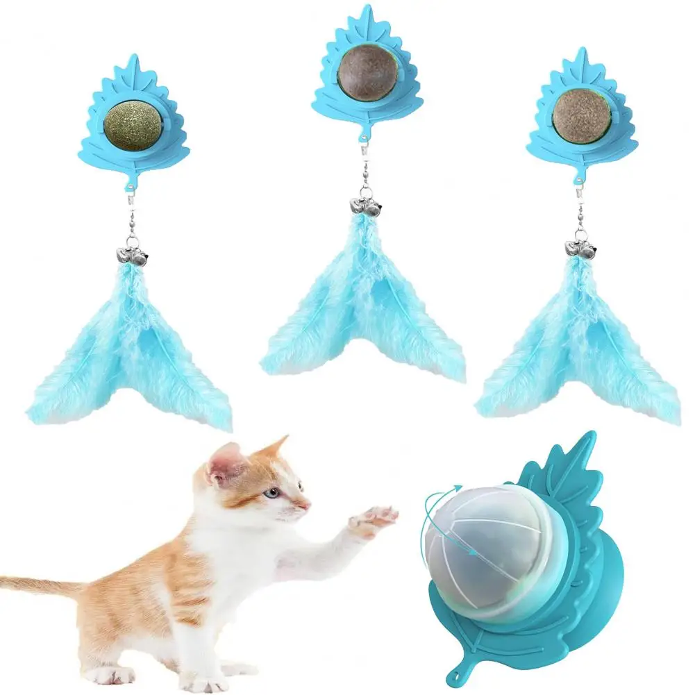 

Pet Catnip Toy Safe Natural Cat Toy Safe Dental Care Chew Toy with Feather for Cats Catnip Ball Suction Cup Design Promotes