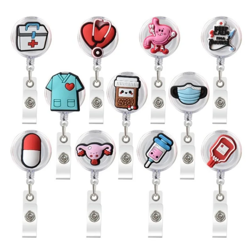 1PCS Clear Card Cover Case Bags Cartoon Badge Reel Retractable ID Lanyard Name Tag Card Badge Holder Clip Doctor Nurse Office