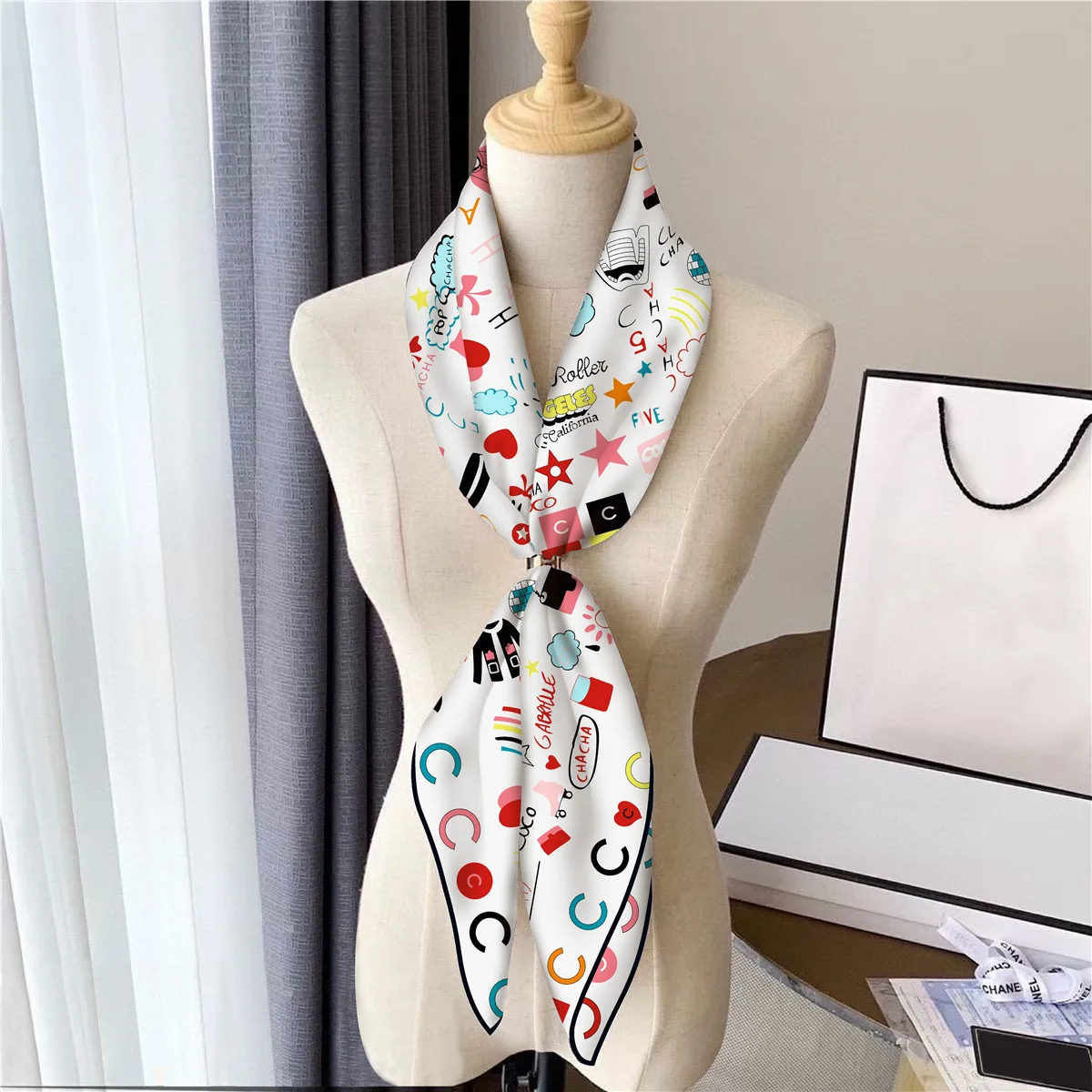 90Cm Autumn New Clothes Bag Small C Twill Silk Women\'s Decoration Sunscreen Shawl Large Square Scarf Headscarf Scarf