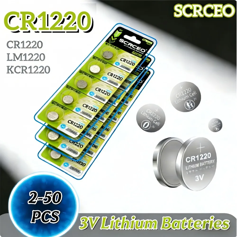 

3V CR1220 Lithium Button Battery 2-50PCS Replacement for BR1220 LM1220 DL1220 for Watch Toys Remote Control Small Electronics