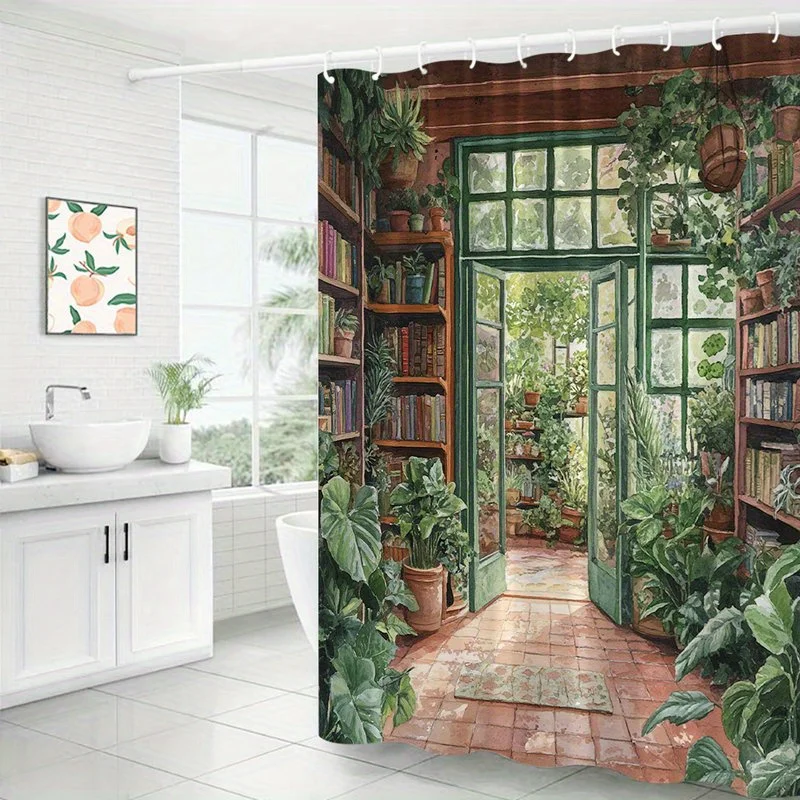 Tropical Botanical Jungle Shower Curtain Liner Boho Greenhouse Conservatory Bathroom Wall Decor Art Print