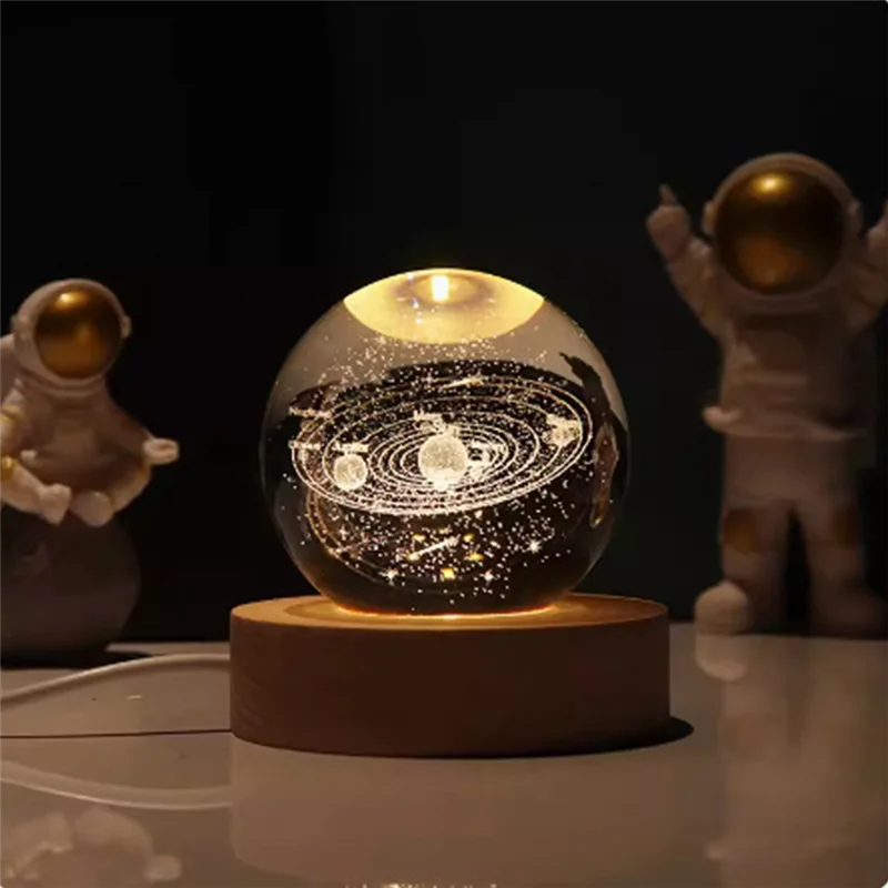 Подарок на День Святого Валентина Галактика Хрустальный Шар Лампа 3D Планета Лунная Лампа USB Светодиодный Ночник Хрустальный Шар Лампа A