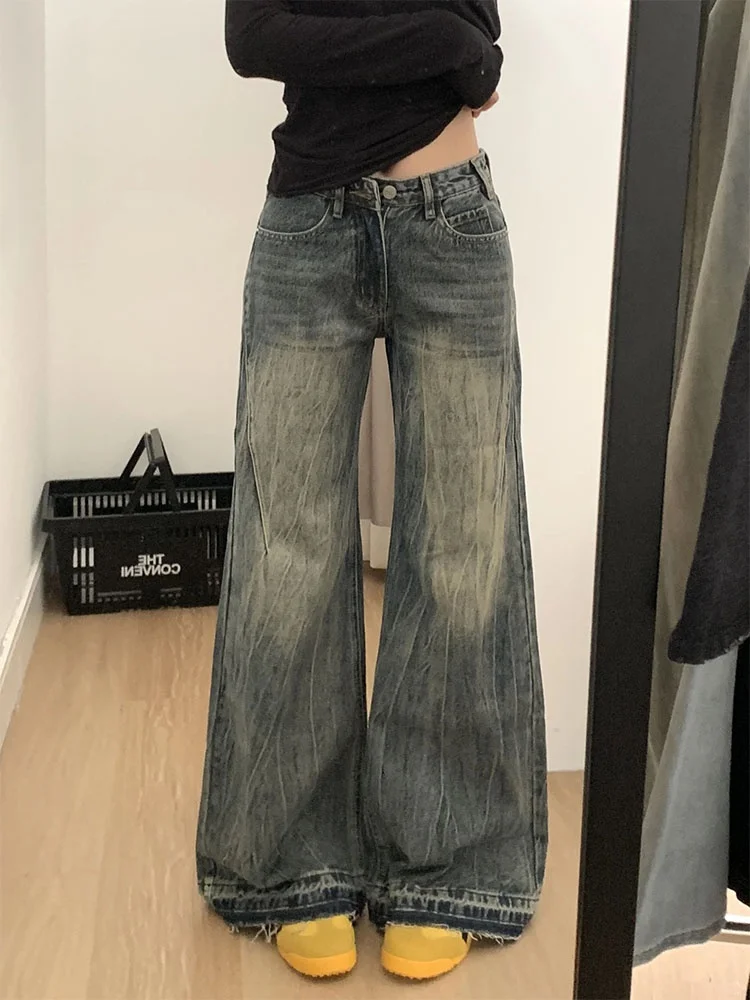 Vaqueros de pierna ancha de cintura alta para mujer, pantalones largos adelgazantes holgados de cintura alta, pantalones vaqueros ajustados con campana, Faion de otoño de talla grande