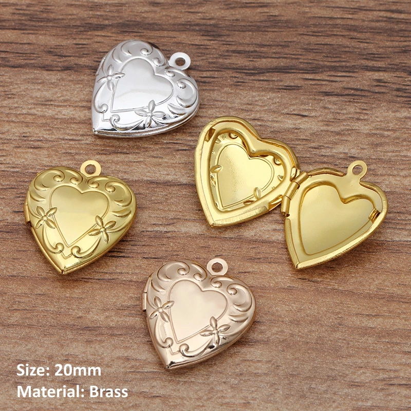 BoYuTe (10 Pieces/Lot) 20mm Heart Shaped Photo Locket Charms Pendant Brass Material Diy Jewelry Accessories Wholesale
