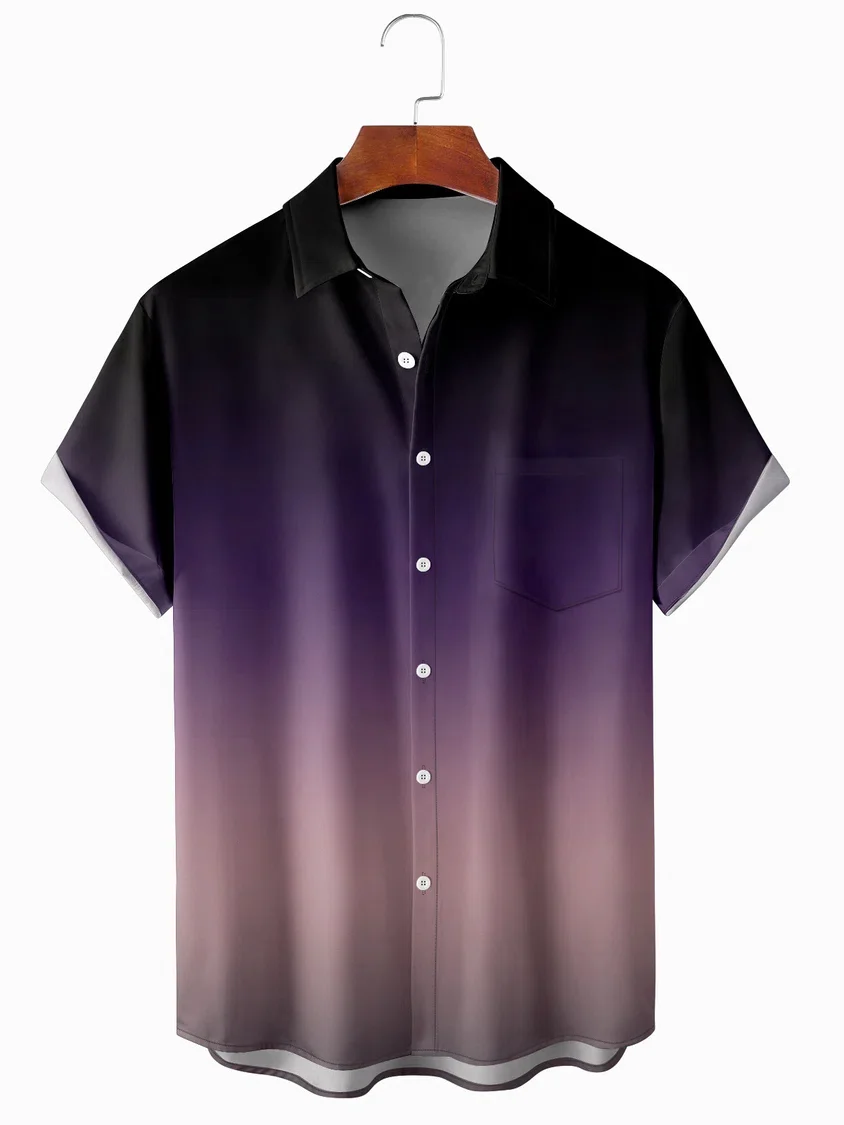 Men's Gradient purple Shirts Ombre Front Buttons Soft Breathable Chest Pocket Casual Hawaiian Shirts