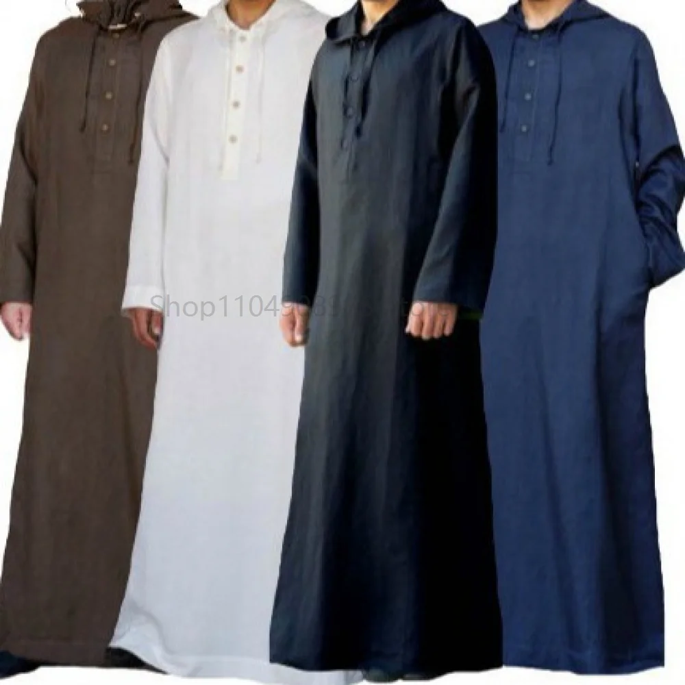 

Muslim Fashion Men Clothes Solid Long Sleeve Hooded Robes Dubai Middle East Men Islamic Saudi Arabia Kaftan S-5XL
