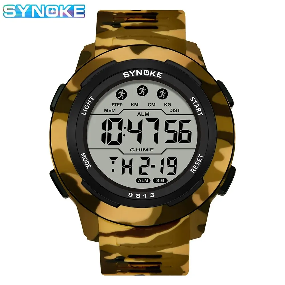 SYNOKE Men Outdoor Sports Multifunctional Waterproof Large Screen Display Luminous LED Digital For Men Fashion Retro Watch