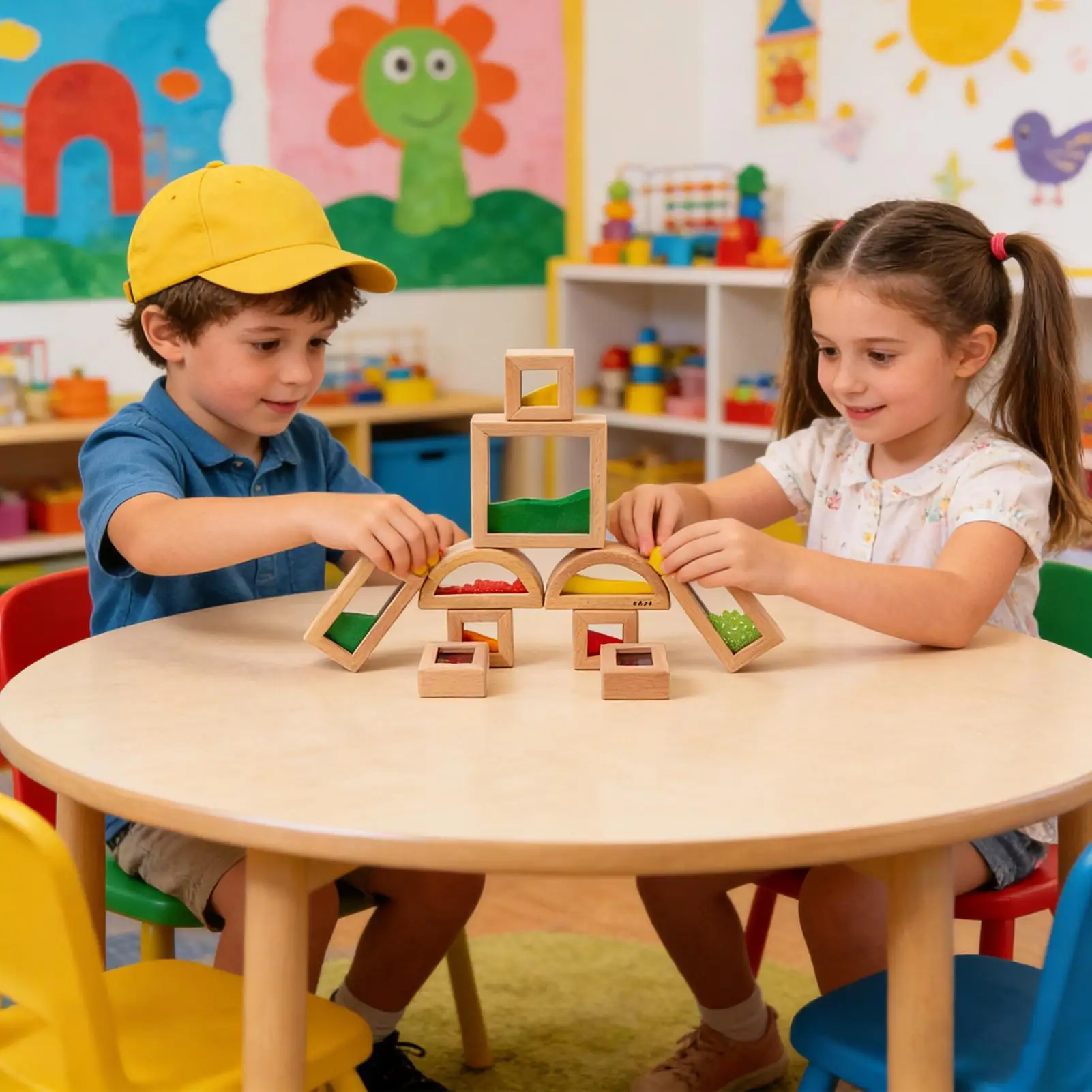 Ensemble de blocs multi-formes colorés, 15 pièces, centre en bois acrylique Transparent, grand brique empilable de construction, adapté aux enfants de 3 ans