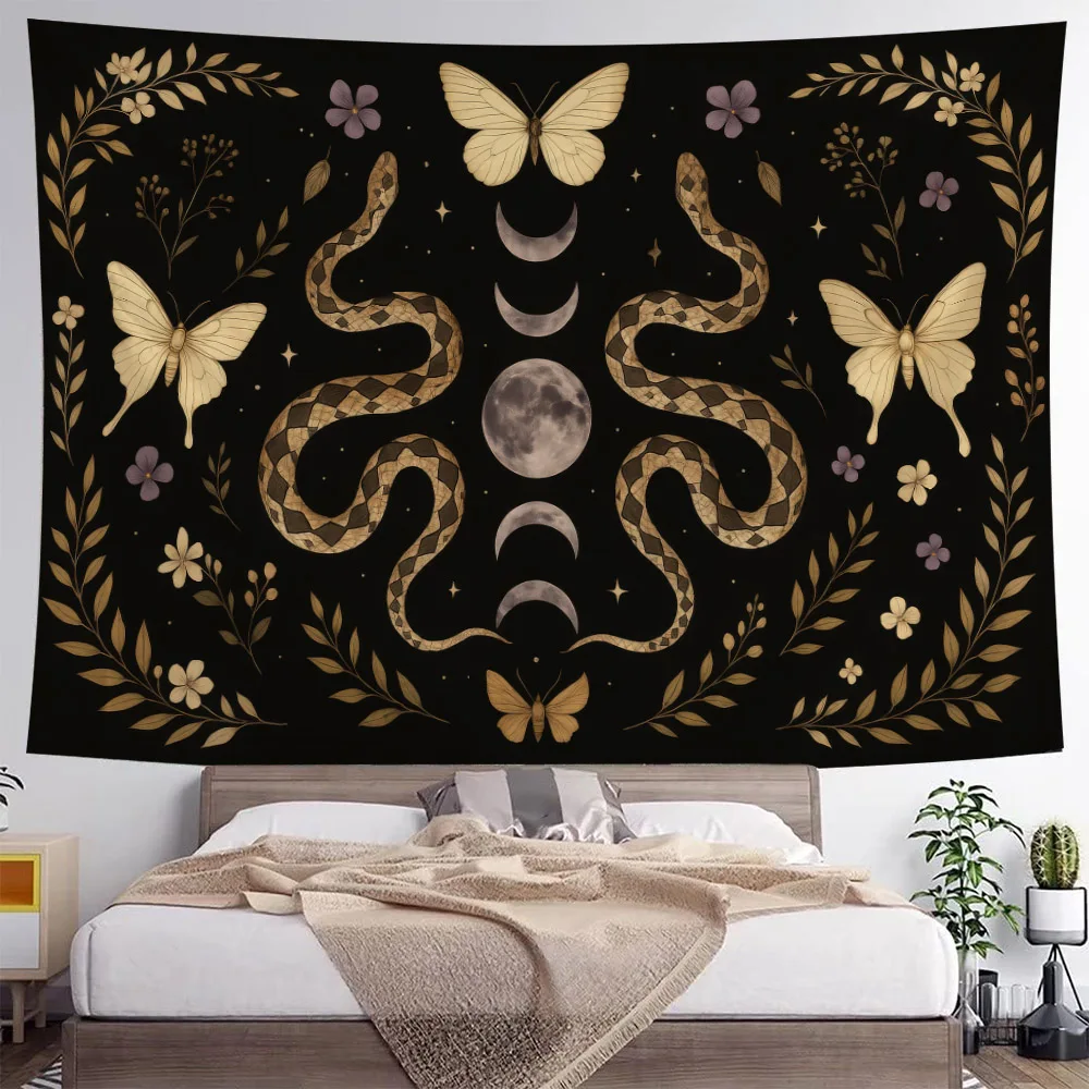

Plant Moon Phase Tapestry Hippie Geometry Moth Aesthetics Wall Hanging Home Dormitory Studio Decoration Fabric Mural