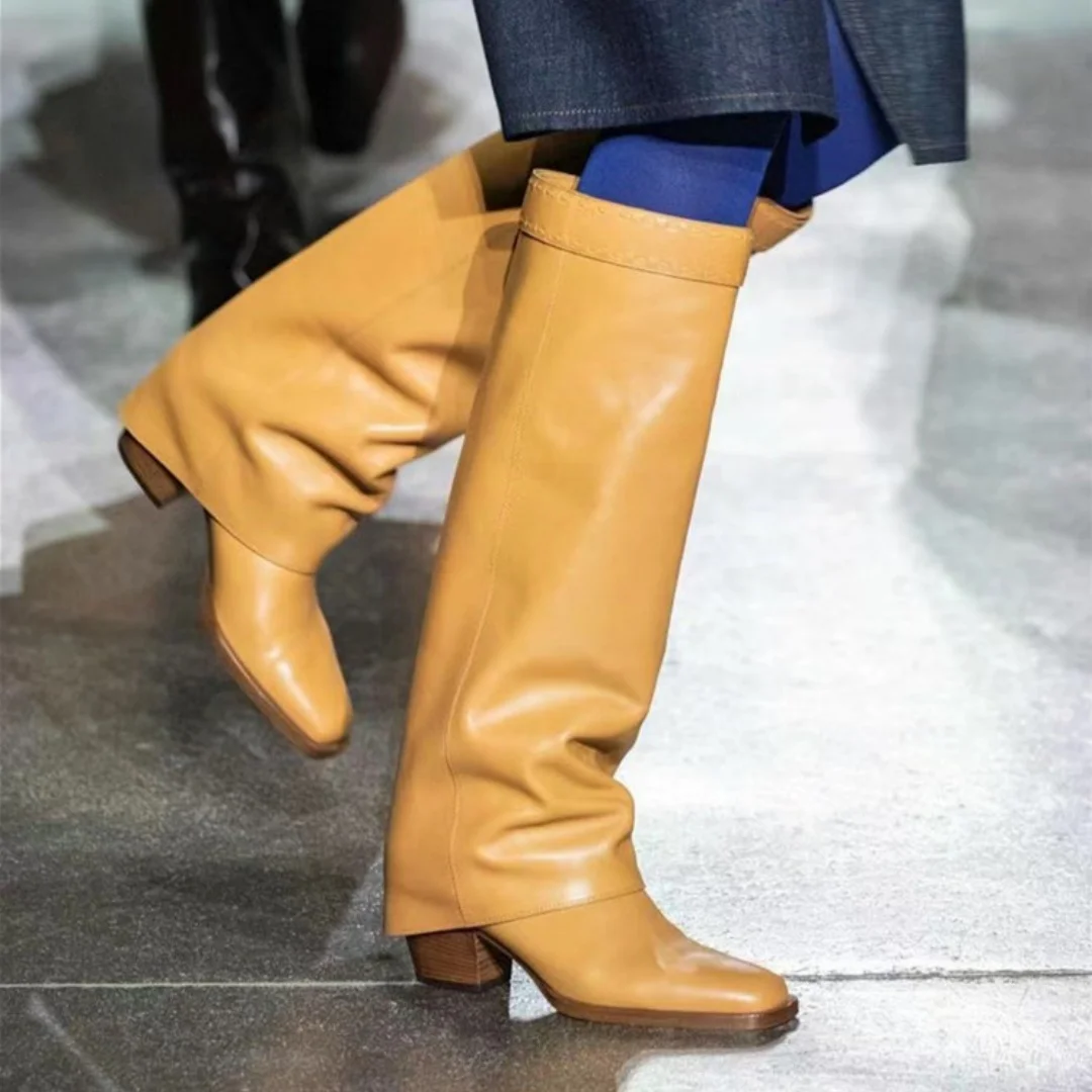 

Свободные прямые ботинки на грубом каблуке с квадратным носком для женщин, брюки с большой талией, ботинки большого размера, длинные рыцарские женские ботинки Botas Fashion