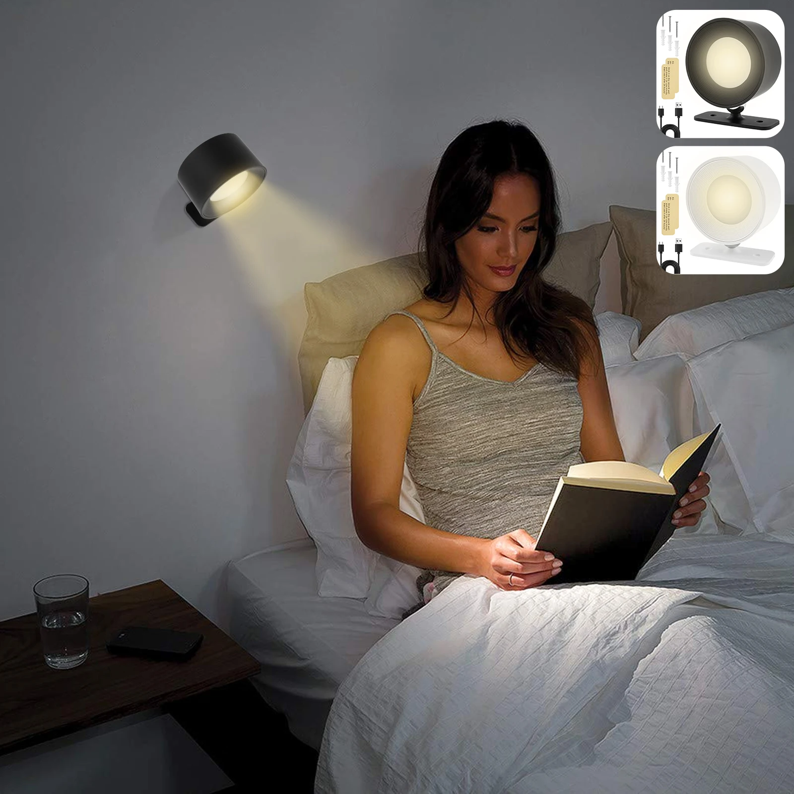 

LED Wall Sconce USB Rechargeable Wireless Wall Light 360° Magnetic Wall Sconce Light 3 Brightness Levels Wall Spotlights 3 Color