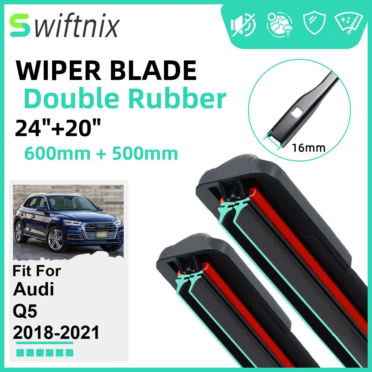 

Double Rubber Car Wiper Blades for Audi Q5 2018-2021 Front Windscreen Windshield Rubber Car Accessories 2018 2019 2020 2021