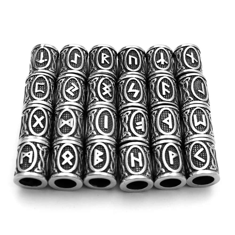 Stainless Steel Viking Beads with Rune for Hair Beard Bead 6mm 8mm Elder Futhark Rune Jewelry Bracelet Making DIY Accessories