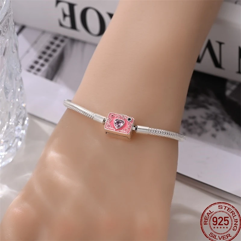 925 Sterling Silver Blue Beaded Rose Bow Bracelet Women\'s Original Bracelet Bracelet Diy Jewelry Gift Anniversary