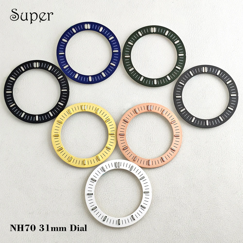 NH70 31mm Watch Dial Annulus Colorful Hollow Green Luminous Watch Dial Fit NH70 Automatic Movement 42mm Octagon Case Bracelet