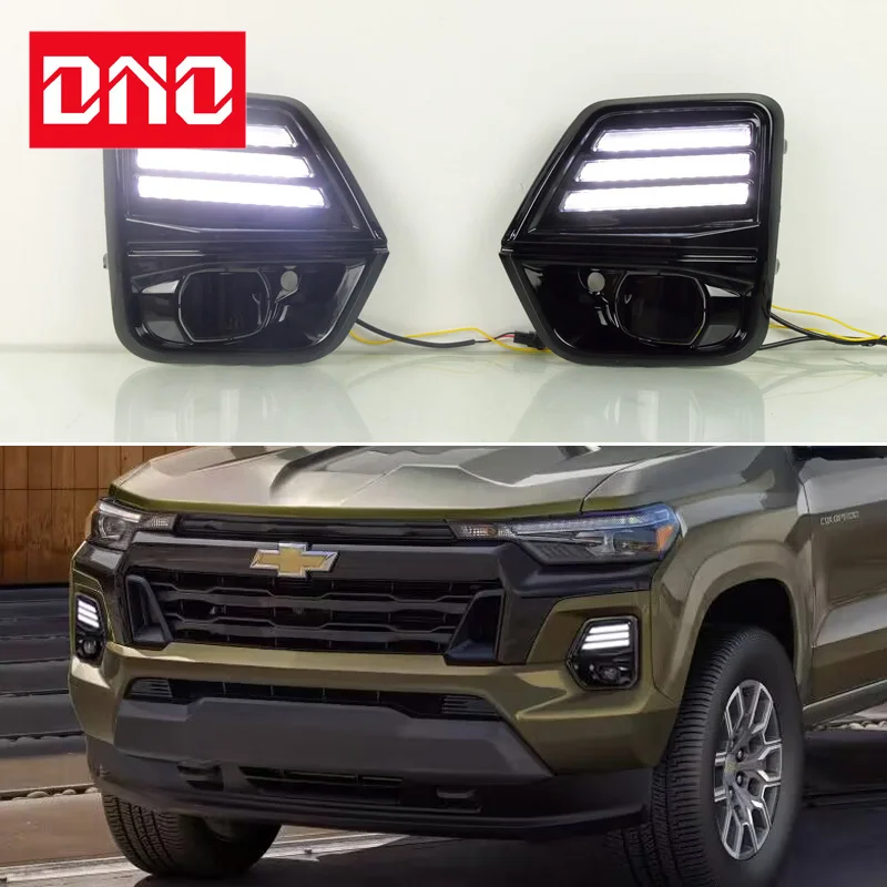 

Car LED 12V Daylights For Chevrolet Colorado 2023 2024 Yellow Turn Signal Daytime Running Headlamps Auto Driving Lamp Foglamps