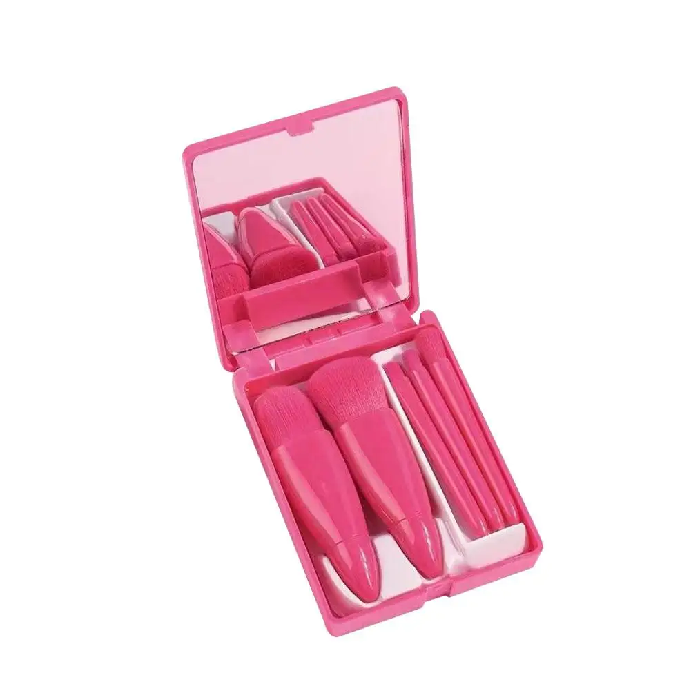 กระจกแต่งหน้าแบบพกพาขนาดเล็กพร้อมกระเป๋าขยายขนาดแปรงสำหรับแต่งหน้า5ชิ้น Y5E6พับได้