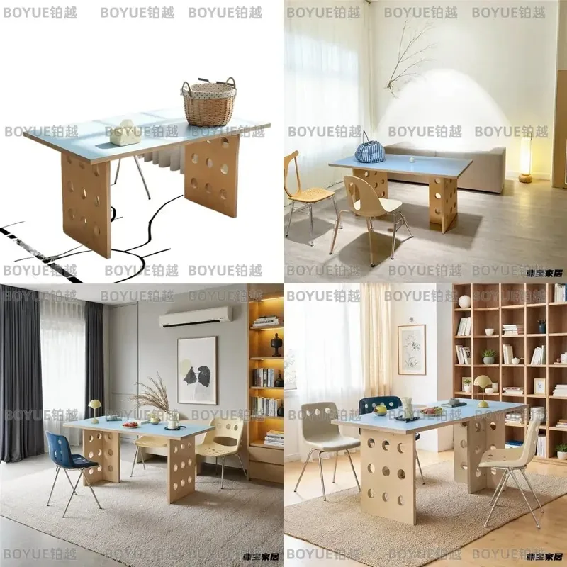 Bauhaus Style Office Computer Desk with Cable Management Holes Modern Meeting Negotiation Table for Dining Room Workspace