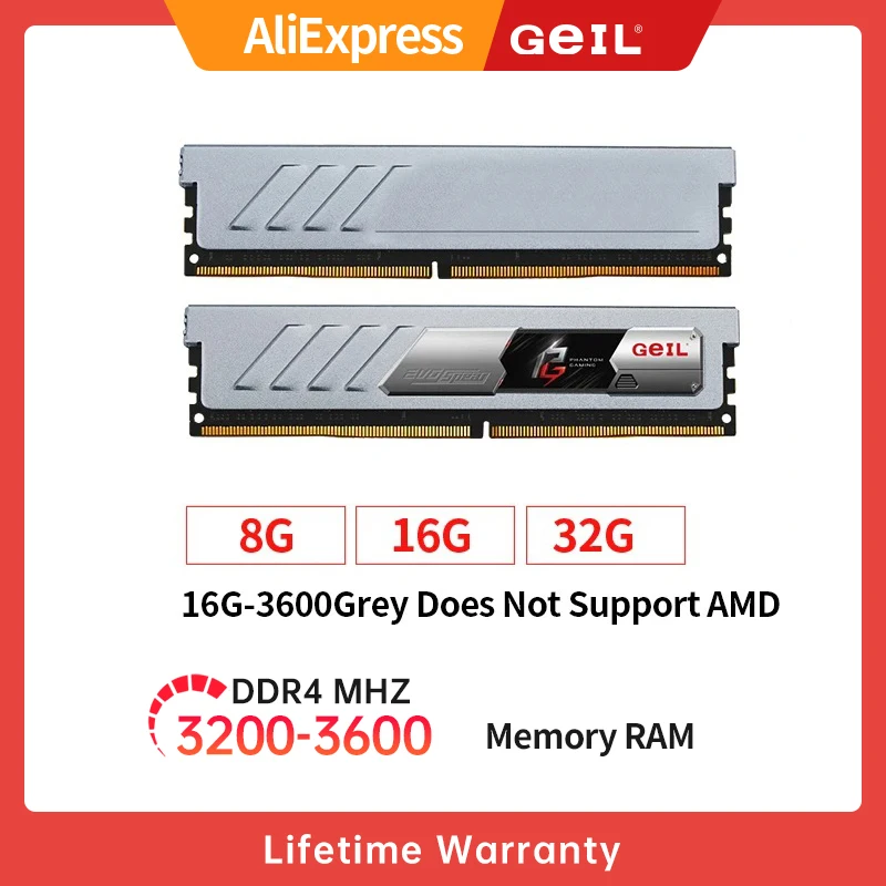 

Память GeIL DDR4 Ram 4000 МГц 3600 МГц 3200 МГц CL16 CL18 8 ГБ 16 ГБ 32 ГБ 1,35 В Memoria для настольных ПК с охлаждающим радиатором