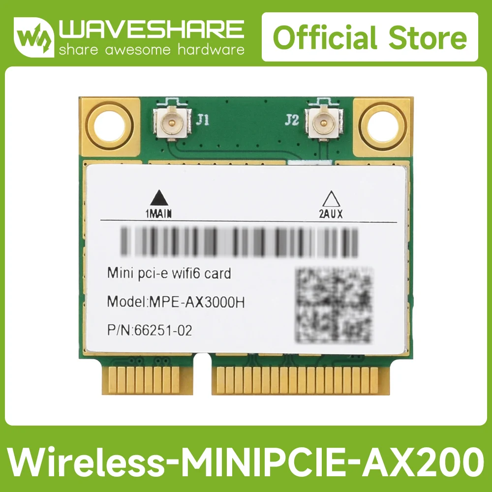 Waveshare Wireless MINIPCIE AX200 NIC, Gigabit Dual-Band Wi-Fi 6, 802.11AX Standard, Bluetooth 5.2 Supports Linux, Windows 10/11