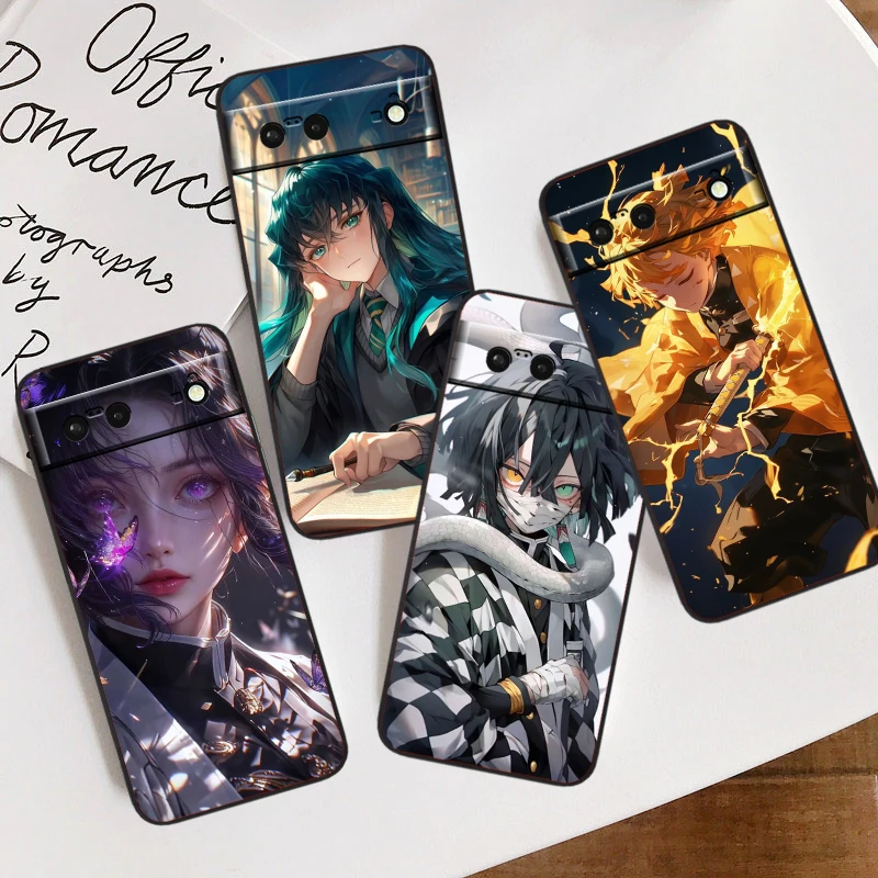 D-Demon Slayer Cool Cute For Google Pixel 9 8 7A 7 6A 6 5A 5 4 4A XL 5G Black Silicon Shockproof Shell Cover Phone Case