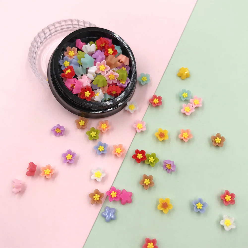 100Pcs Mixed 6mm Mini 3D Rose Flower Flatback Resin Cabochon Nail Art Manicure Decoration DIY Charms Nails Stickers Accessories