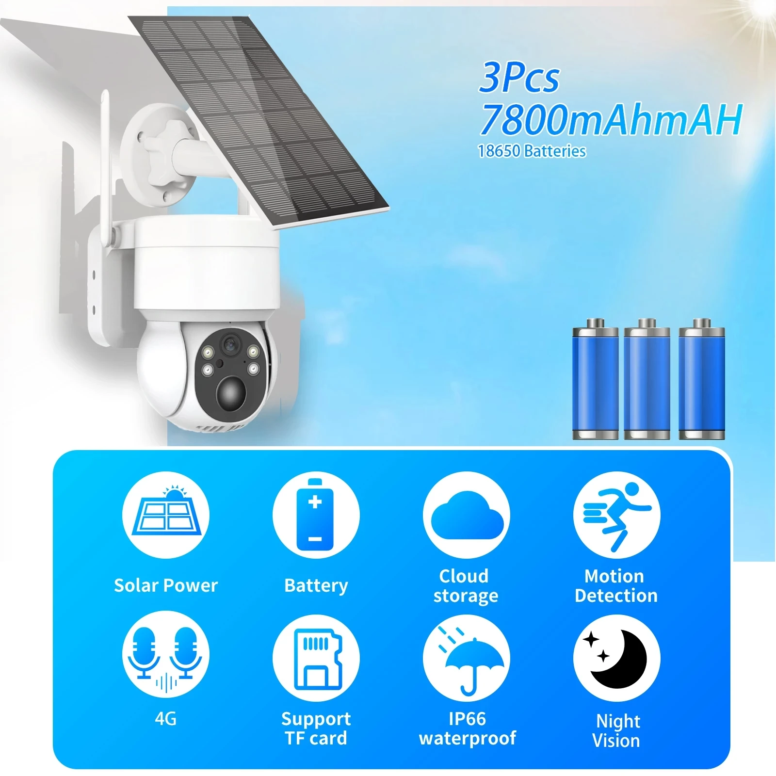 ICSEE 4MP Solar WiFi PTZ Camera Wireless Security Battery Camera Outdoor Night Vision PIR Detection Solar Power IP Surveillance