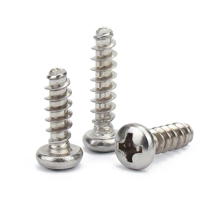 Acciaio inossidabile 304 M1.4 M1.7 M2 M2.2 M2.6 M3 M3.5 M4 M5 Vite autofilettante a coda piatta a testa tonda con incasso a croce autofilettante