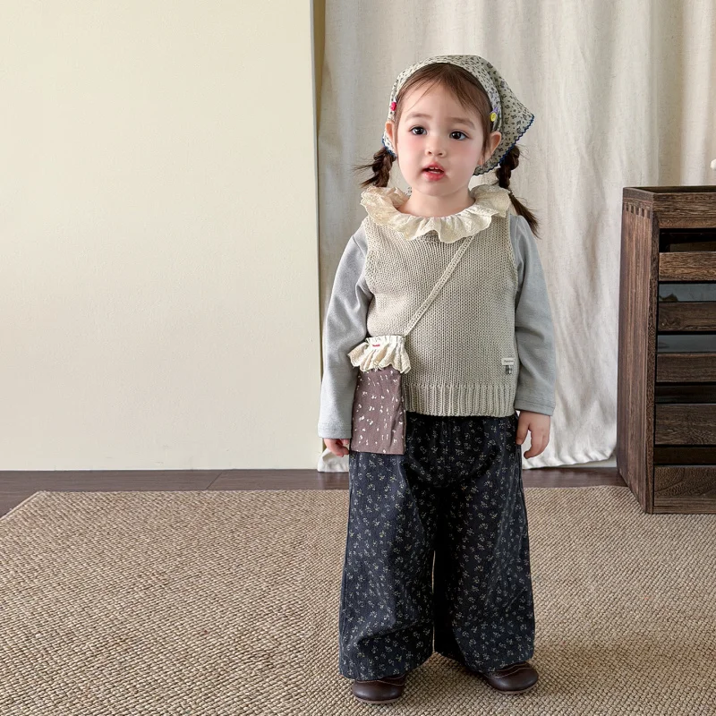 

ZheLi Children's Clothing Girls' Spring Outfit2026New children's clothing, baby girl's sweater, base shirt, casual pants