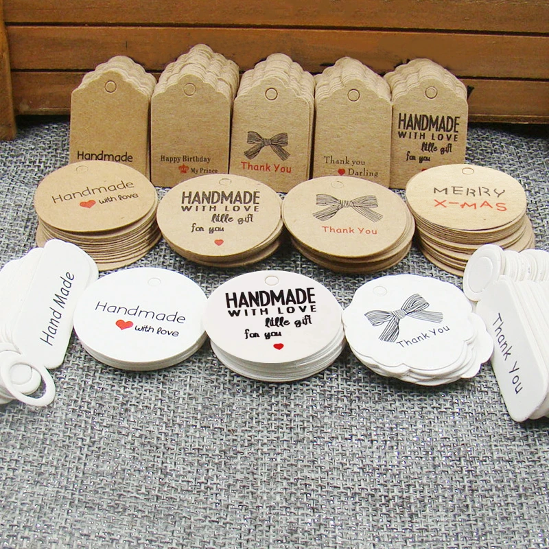 100Pcs Brown White Kraft Paper Gift Tags Handmade Jewelry Charms Tag Round Wedding Party Favors Cookies Decorative Tag Pendant