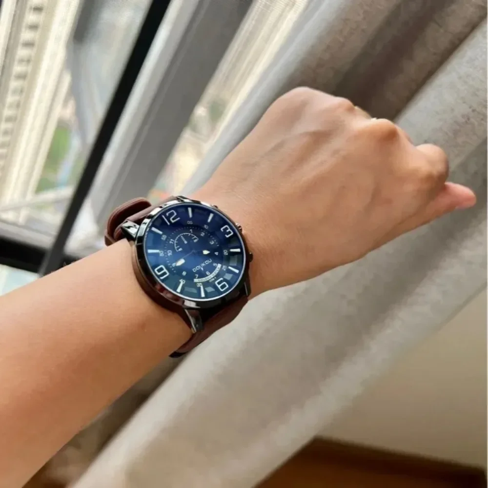 Large Dial Unisex Watch for Men and Women Blue Light Glass Leather Strap Casual Wristwatch Luxury Gift Clock Reloj Mujer