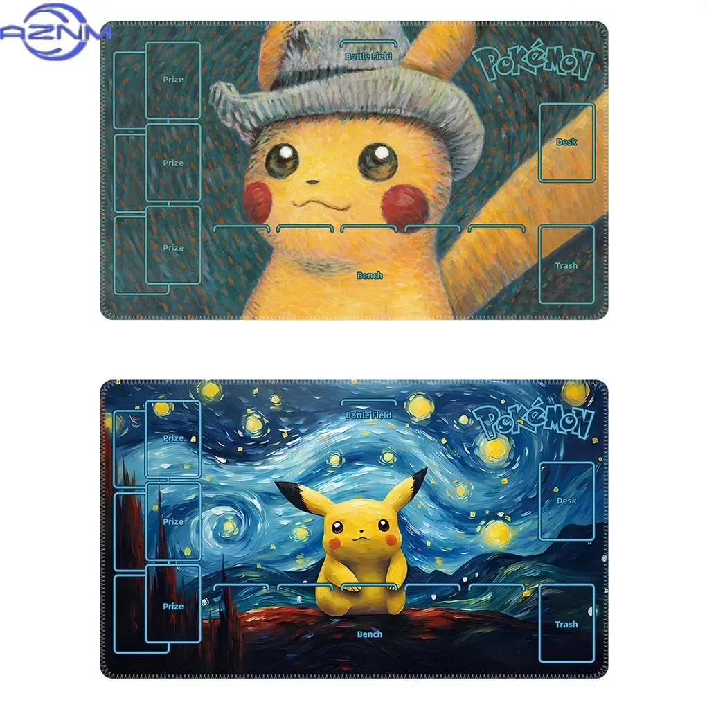 Oil Painting Style Card Game Playmat With Yellow Cartoon Creature Mouse Pad Rubber Non Slip Desk Mat For Table Card Gaming Decor
