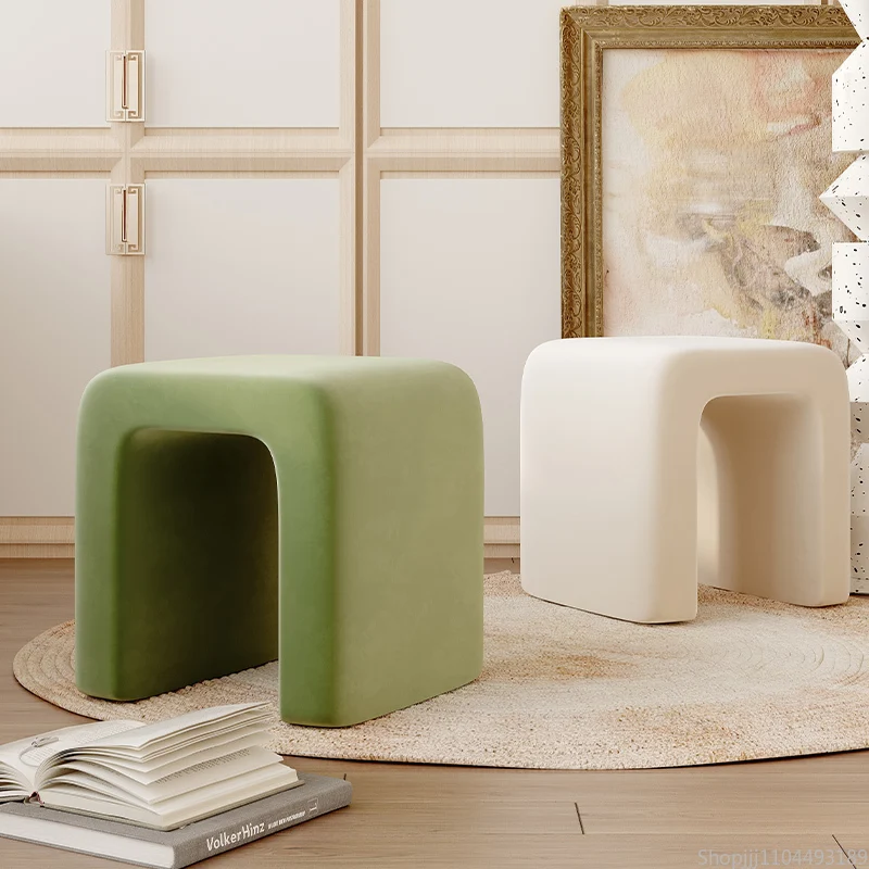 

Trendy Cream Vanity Stool Makeup Chair Boho Bedroom Seat Versatile Ottoman for Living Room Nail Salon Stool Furniture