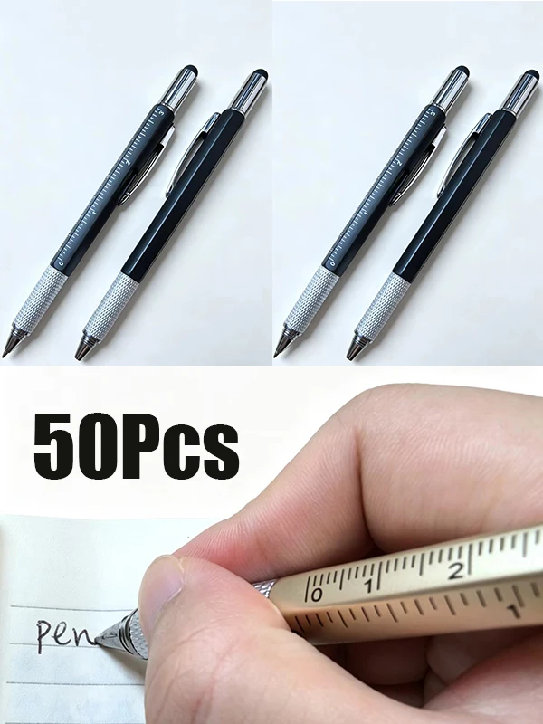 50Pcs Touch Stylus Ballpoint Pens Ruler Marking, Bubble Level, Phillips Slotted Screwdriver for Construction Workers