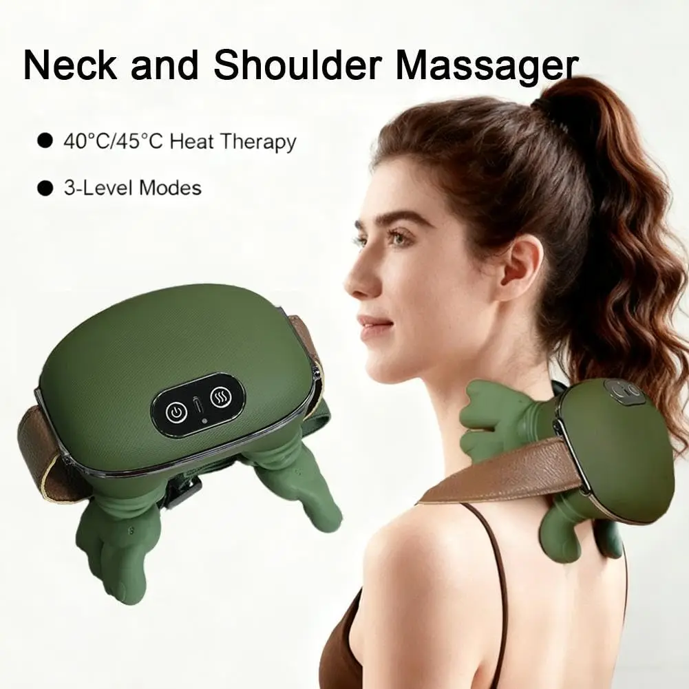 Masseur portable pour le cou et les épaules avec sangle réglable en chaleur, nœuds en silicone souple, surface facile à nettoyer, relaxation à domicile et au bureau