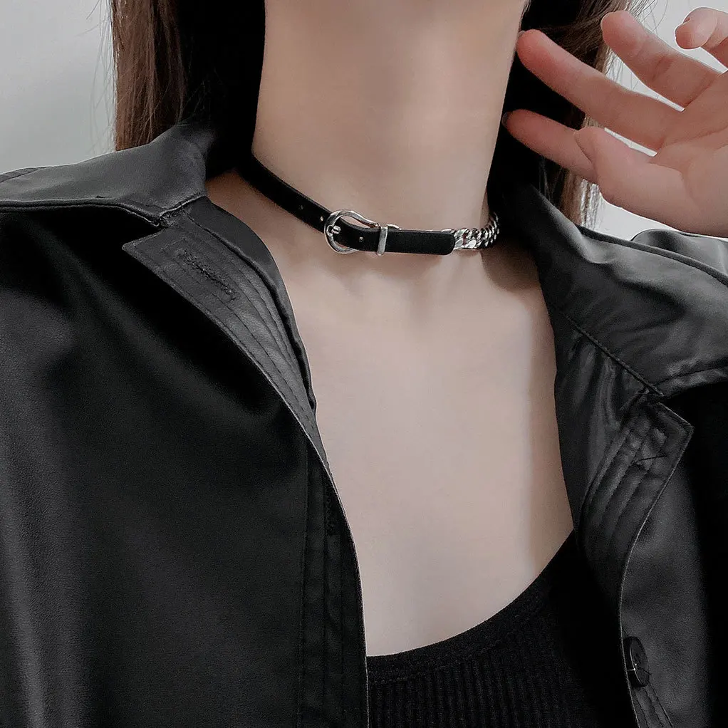 Punk Y2K Vintage Charme Grunge Anhänger PU Leder Sexy Choker Halsketten Für Frauen Spice Girls Goth Schmuck Zubehör Geschenk – Detail 4