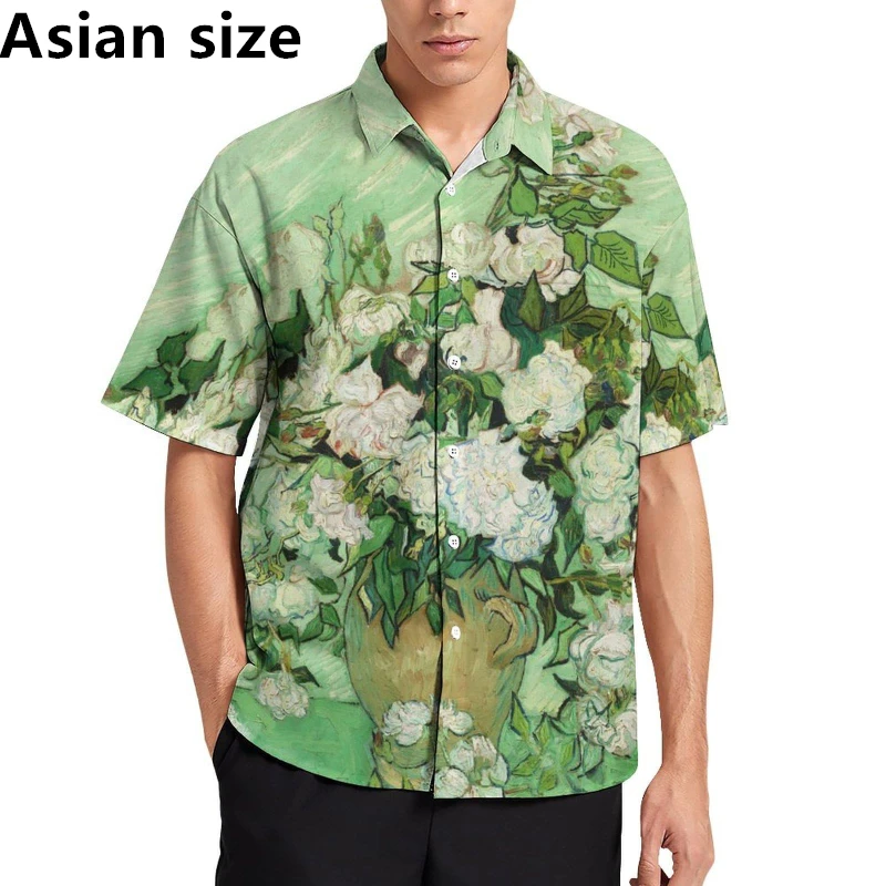 Retro Mens Shirts Casual Van Gogh Art 3D Print Short Sleeve Shirts Summer Casual Buttons Down Vacation Beach Shirt Dropshipping