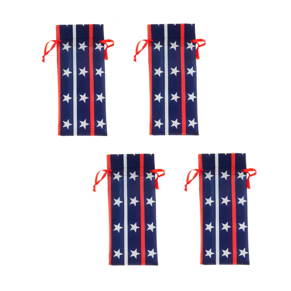 4Pcs United States Patriotic Wine Bottle Bag Covers Design Independence Day Party Decoration Wine Drawstring Bag