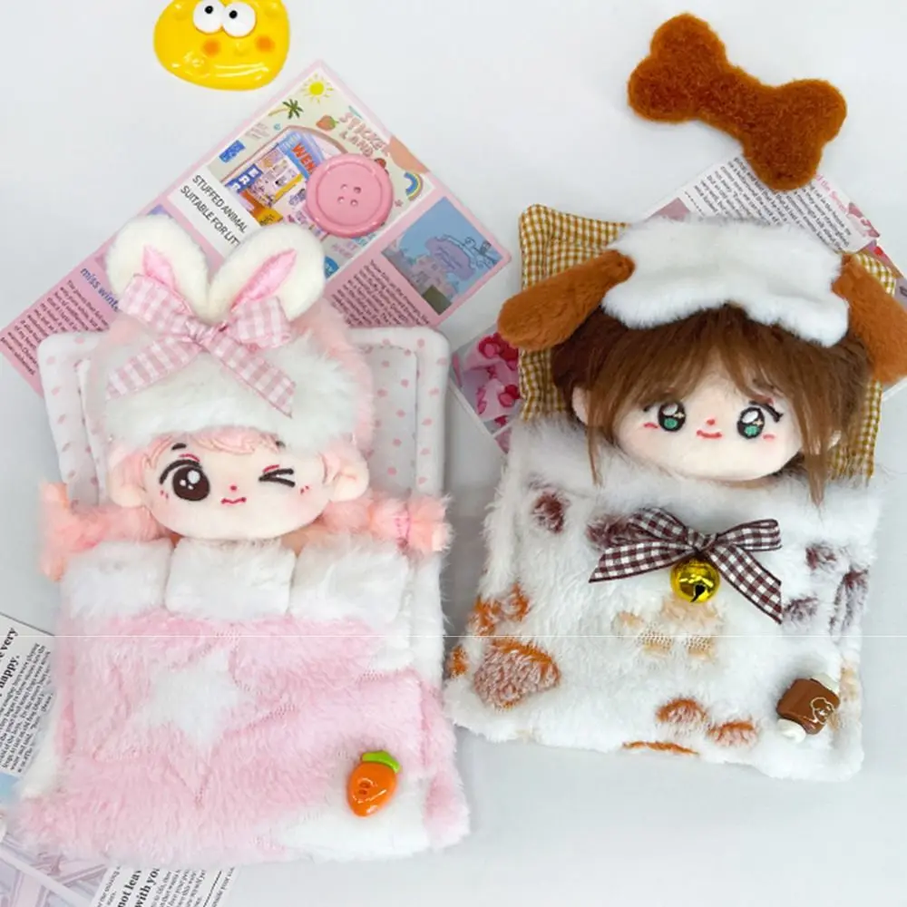 Boneka Kelinci Beruang Anak Ayam Lucu 10-15cm Pakaian Katun dengan Bando Warna-warni Tempat Tidur Kantong Tidur Berkualitas Tinggi untuk