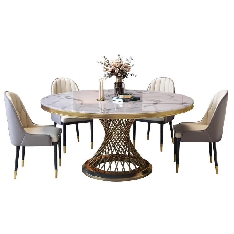 

Light luxury marble dining table and chair combination modern simple round table