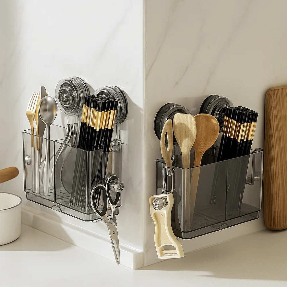 Пластиковая присоска, держатель для палочек для еды, большая емкость, влагостойкий ящик для хранения палочек для еды, настенный монтаж со сливным поддоном