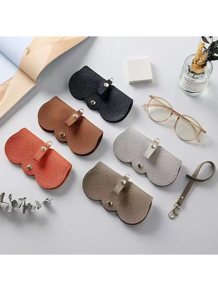 1pc Litchi Embossed Glasses Cover Cute Hanging PU Leather Sunglasses Reading Glasses Storage Bag Portable Travel Eyewear Holder