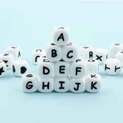 100 stücke 12mm Buchstaben Silikon perlen Baby Alphabet Perlen Beißring Lebensmittel qualität Beiß perlen DIY Schnuller Kette Rassel Zubehör