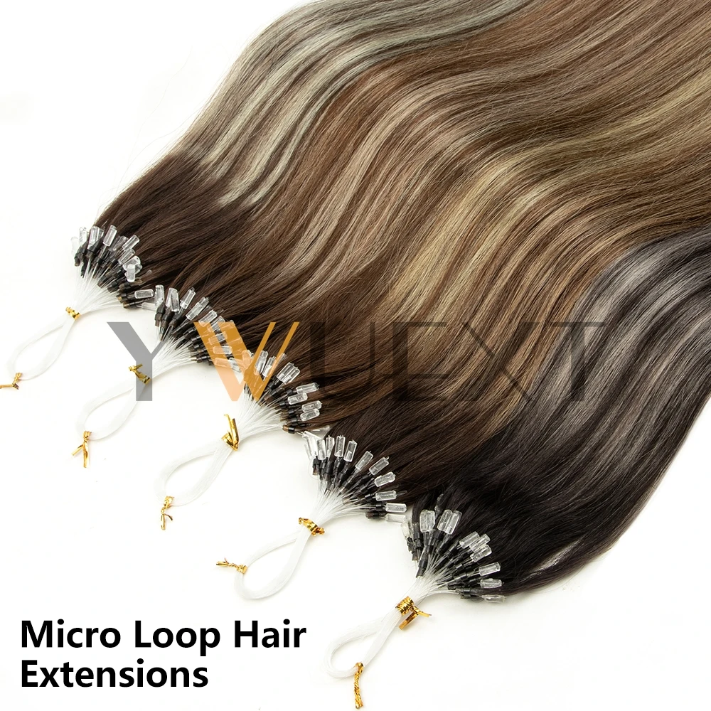 Micro Loop Hair Extensions 16'' 20'' Real Natural Straight Micro Ring Link Hair Loop Ring Human Hair Extension 30g/50pcs/pack