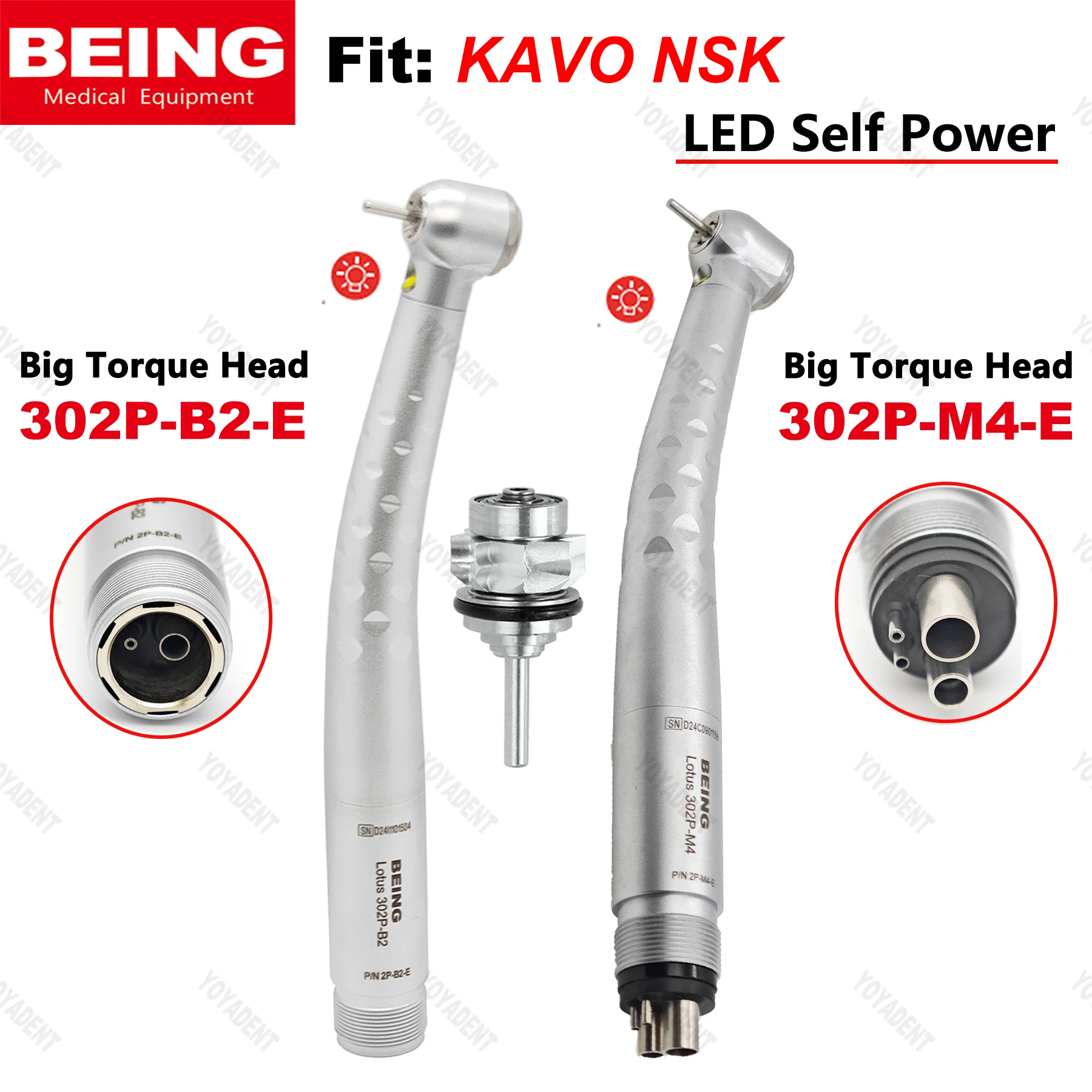 BEING Dental Turbine LED Self-power High Speed Handpiece 2/4 Holes Triple Water Spray Fit NSK KAVO Dentistry Accessories