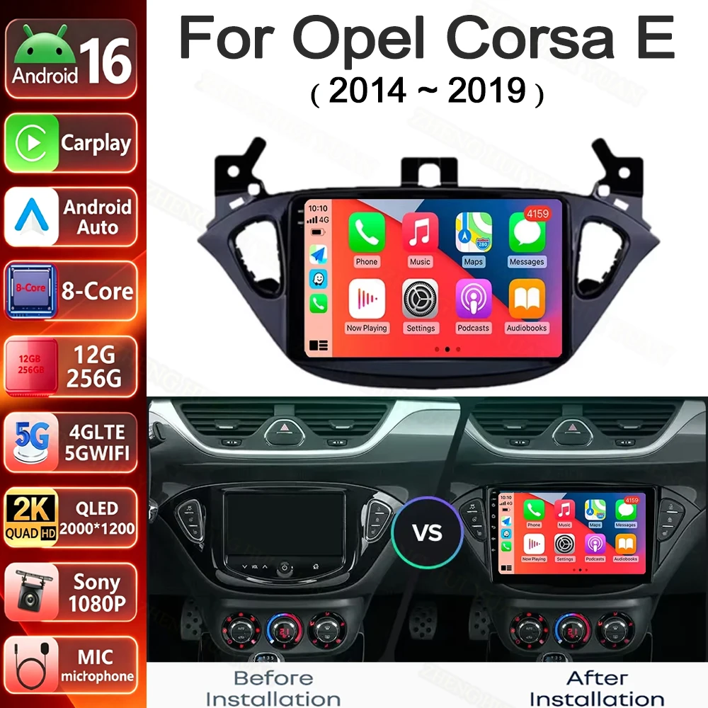 Android 16 For Opel Corsa E 2014 2015 2016 2017 2018 2019 Car Radio Audio Multimedia GPS Navigation Stereo System Carplay Auto