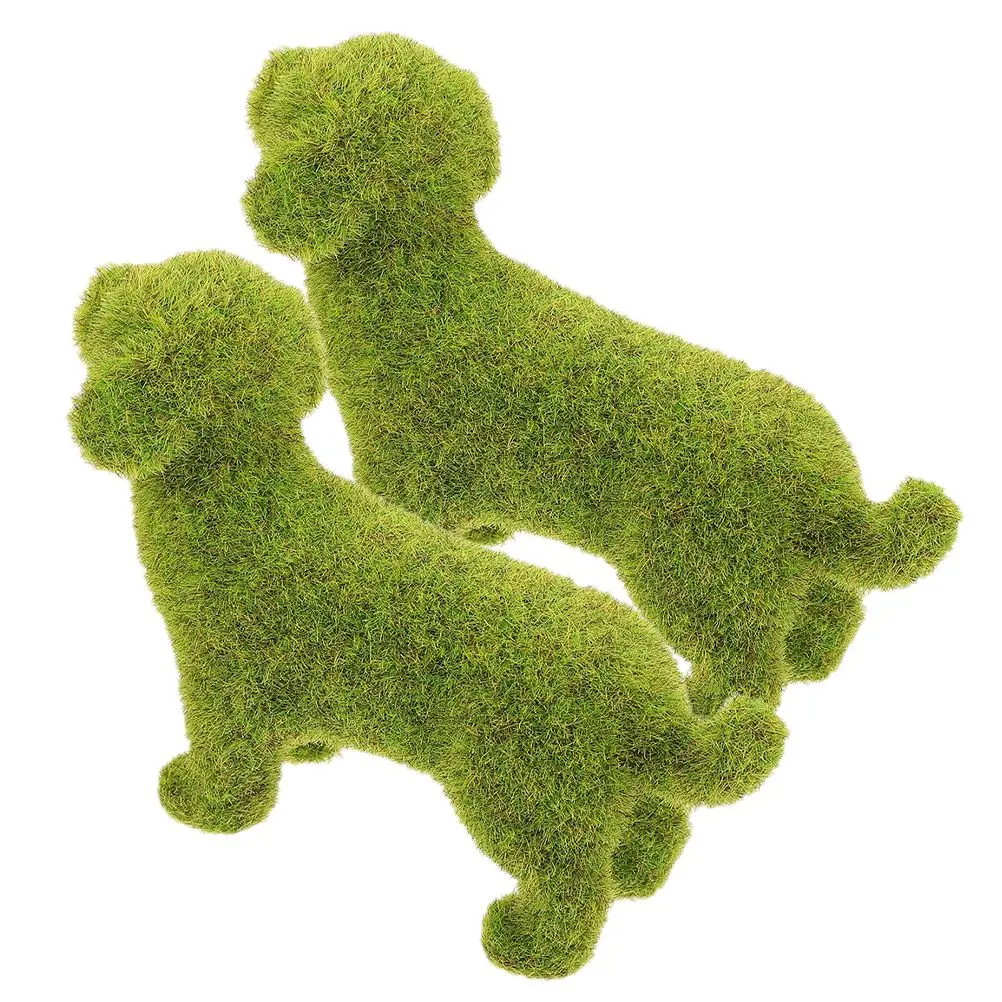 

2 Pcs Artificial Small Puppy Ornaments Green Flocking Animal Decor Desk Lawn Mini Model Accessories