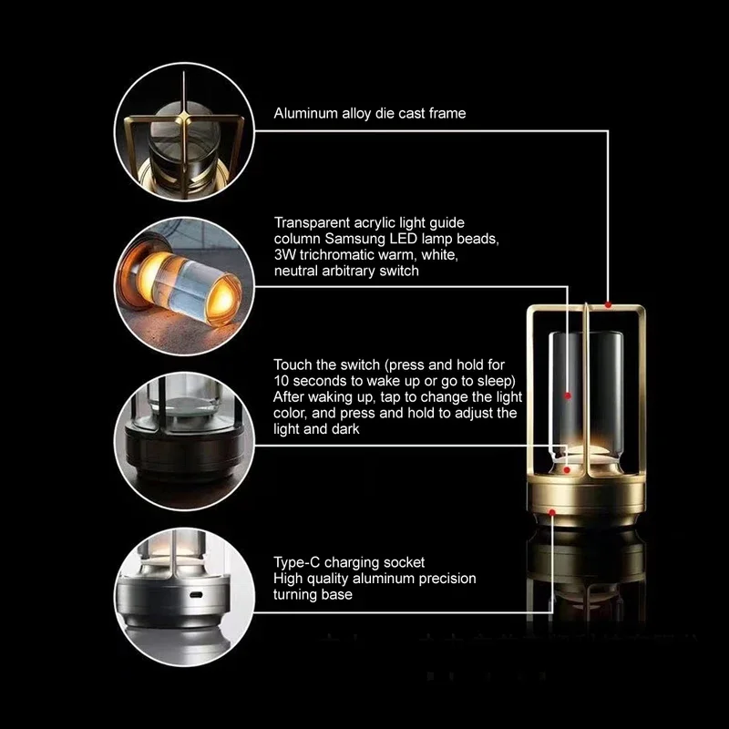 Светодиодные настольные лампы беспроводной многофункциональный стиль металлические настольные лампы открытый кемпинг атмосфера свет ресторан творческий ночник